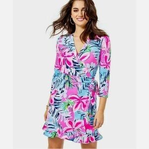 Lilly Pulitzer Jessalynne Wrap Romper Dress Cockatoo Pretty in Pink Size Medium